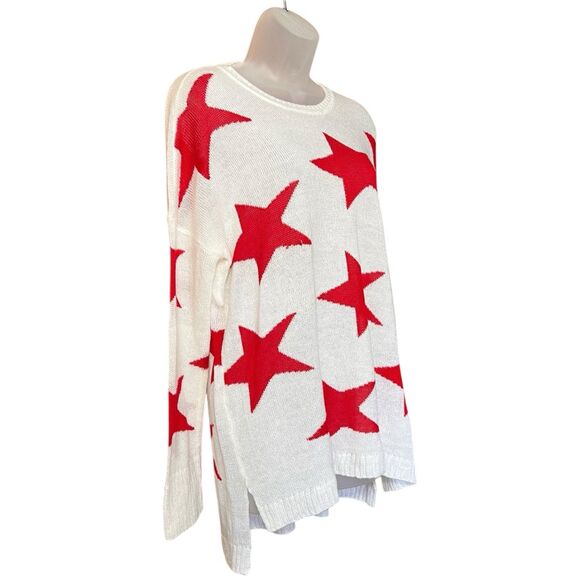 Show Me Your Mumu Bronson Star Tossed Red Star Oversized Pullover Sweater Sz XS - Picture 8 of 16